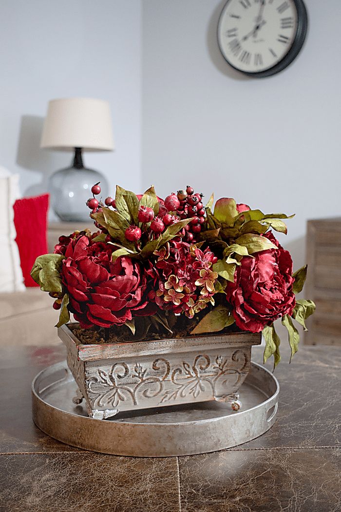 Rooms To Go Jellisa Red Hydrangea and Peony Silk Floral